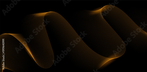 Abstract wavy lines in golden hue flowing across dark background,. eps illustration