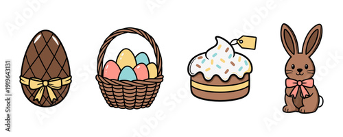 Cute easter  Set:bunny, eggs, basket, paska cake