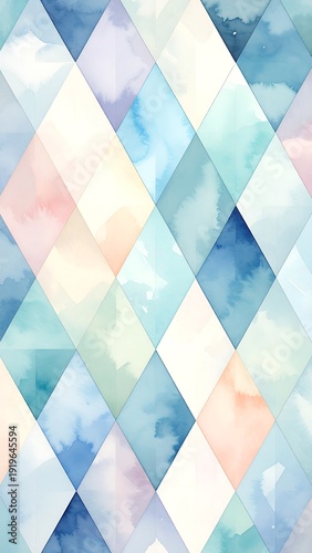 Watercolor rhombus pattern, soft pastel shades. Repeating, seamless, artistic, abstract
