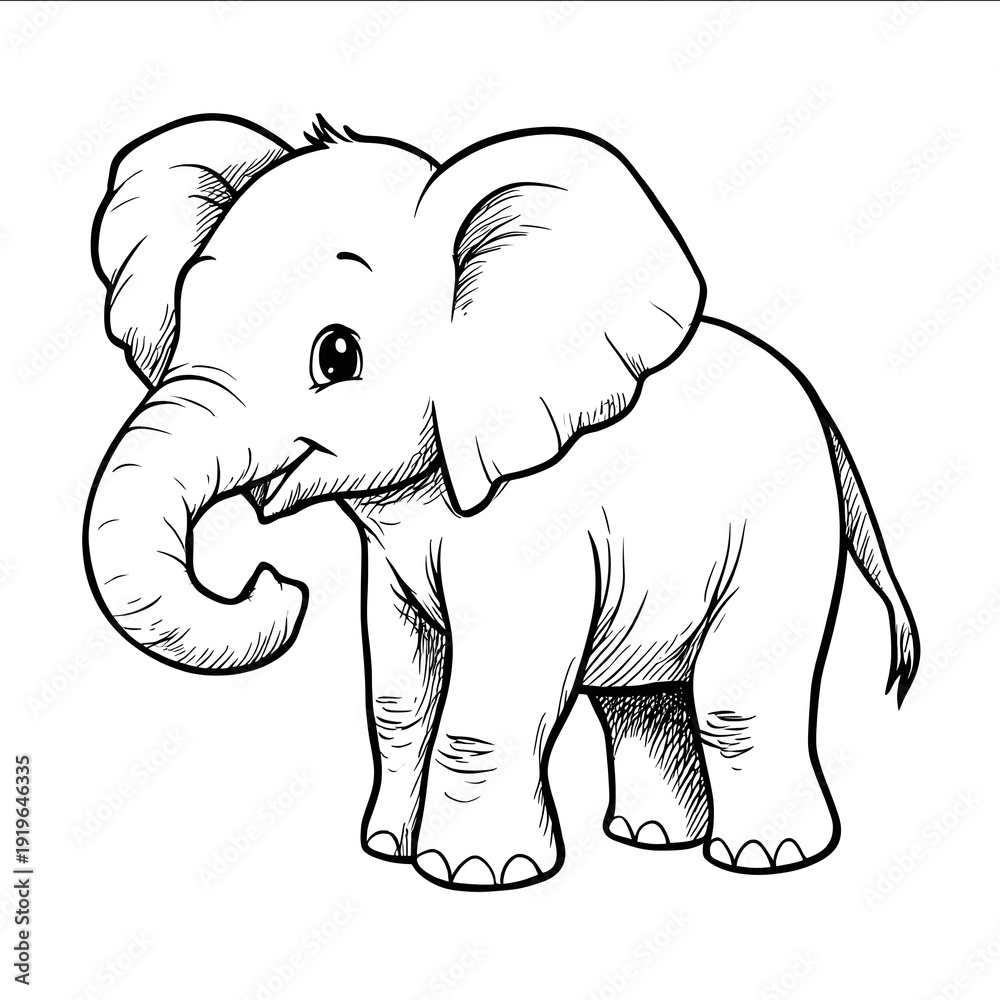 Obraz premium simple elephant kid for coloring isolated