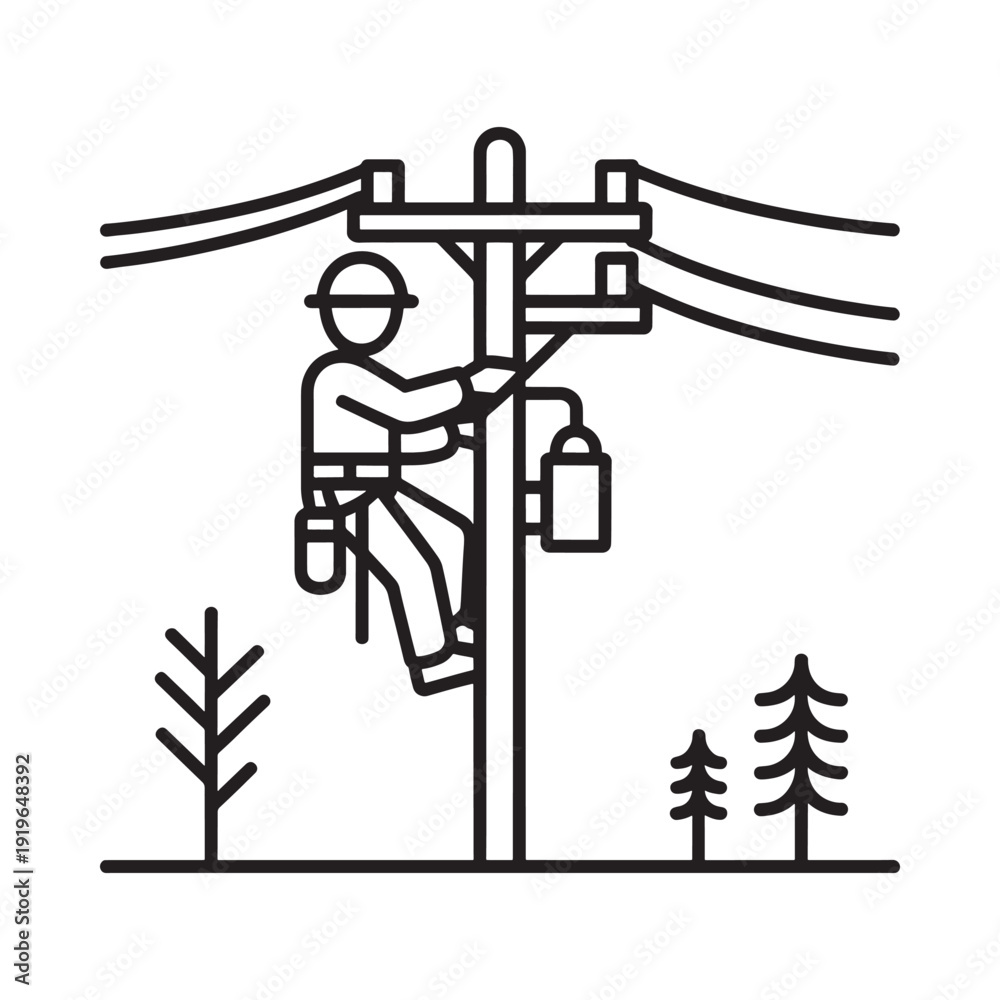 Εκτύπωση καμβά Lineman working on a utility pole with trees below shown