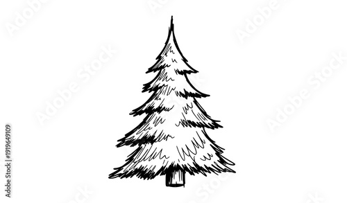 Hand sketched Christmas tree loose ink drawing holiday vector art