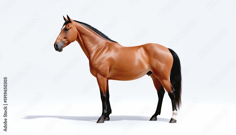 Fototapeta premium Realistic Bay Horse Full Body Side View Isolated on White Background