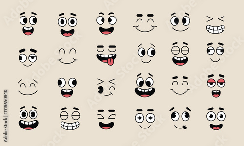Collection of Cartoon Face Emoticons With Various Expressions