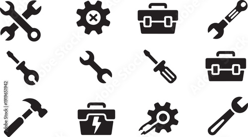 tool vector icons wrench screwdriver hammer toolbox workshop