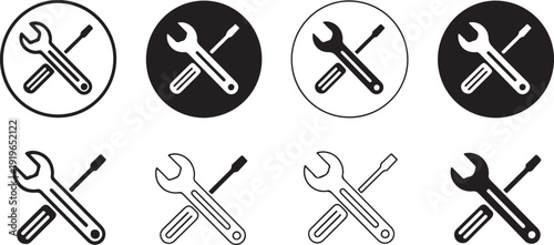 tools service and repair symbol set wrench screwdriver silhouettes