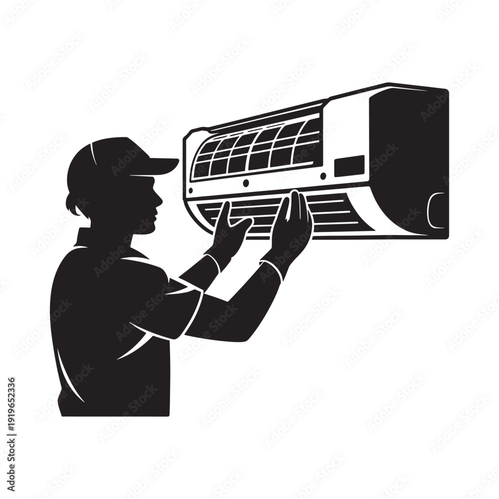 Φωτογραφία A technician is installing or repairing a wall mounted air conditioning unit
