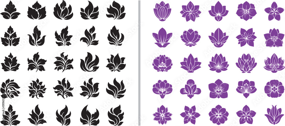 Φωτογραφία A collection of stylized floral and leaf vector icons
