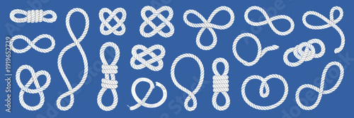 Set of Nautical Rope Knots on Blue Background vector