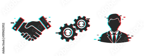 Business collaboration and automation concept with cogs and male figure