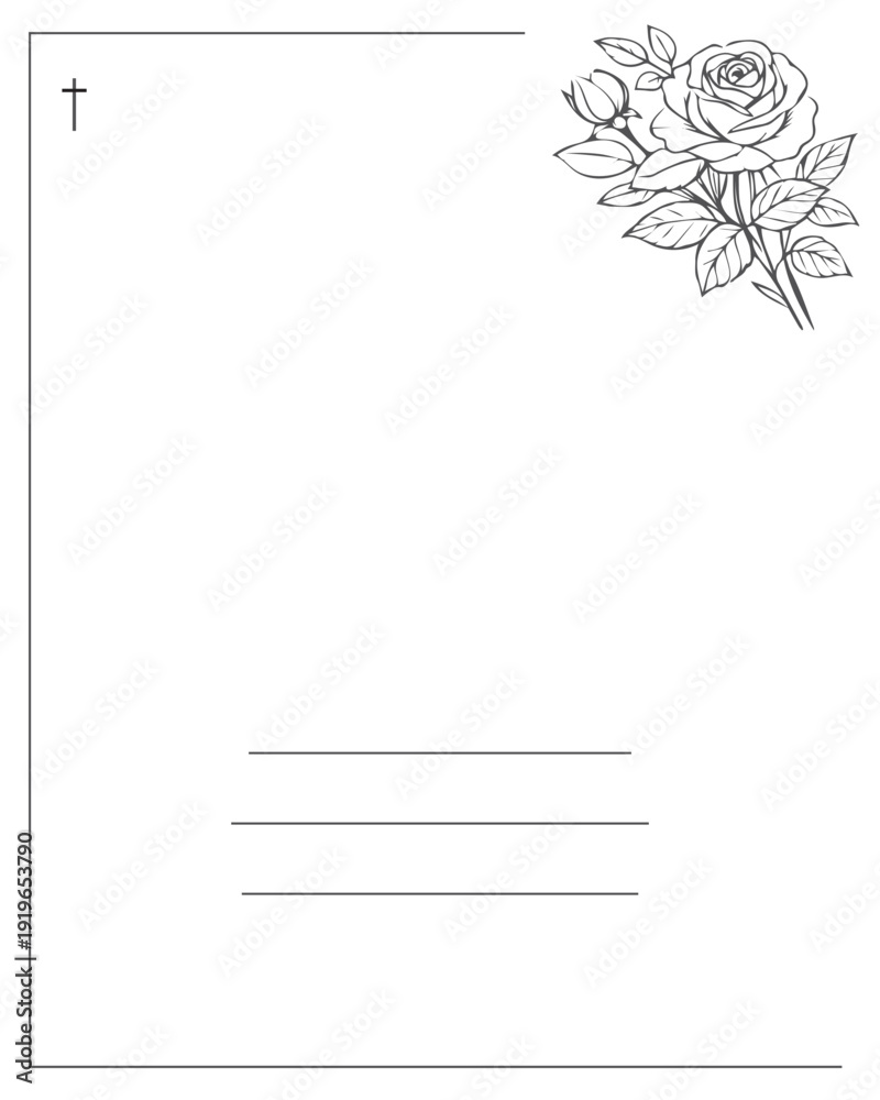 Obraz premium Funeral card invitation with roses and church cross