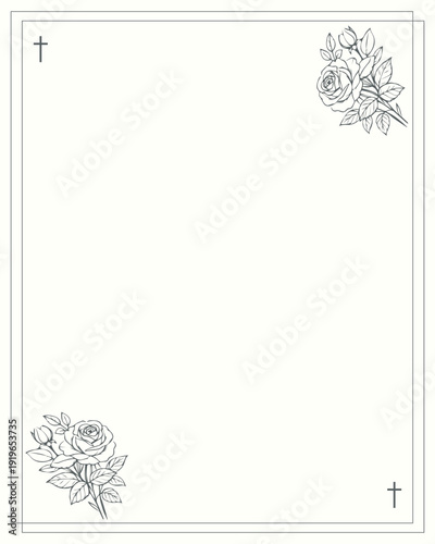 Funeral beige card. frame with roses