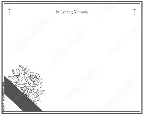 frame with roses on funeral invitation. empty card. 