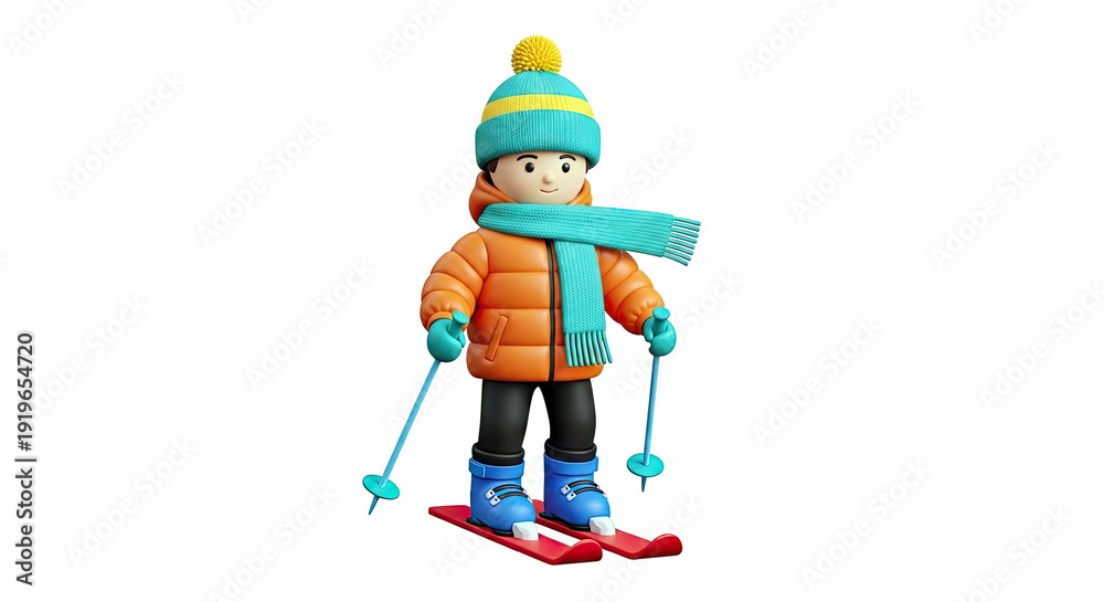 Fototapeta premium 3D Cartoon Boy Skier in Winter Gear