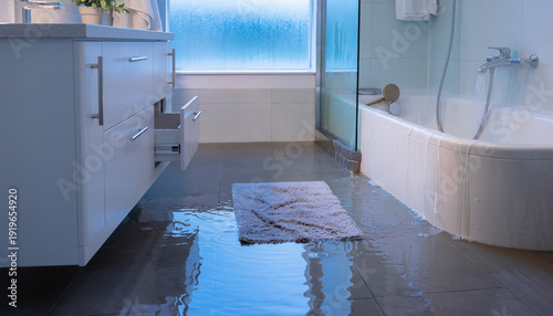 leaking water floods a bathroom