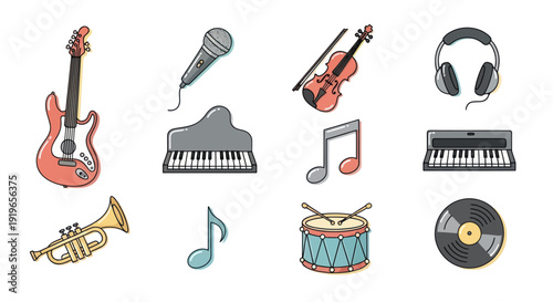 Musical instruments icons illustration