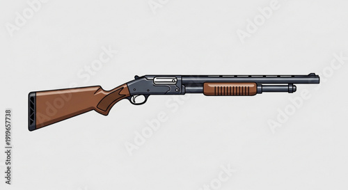 Pump-action Shotgun with Wooden Stock Isolated on White Background Vector Illustration