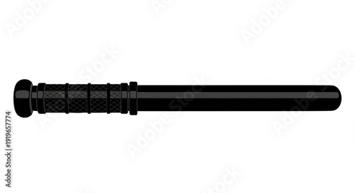 Black Expandable Baton Isolated on White Background Vector Illustration