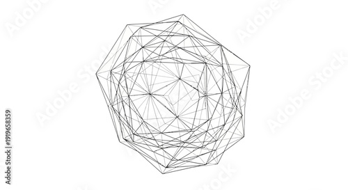 Abstract wireframe geometric network structure with connecting lines, representing digital technology, data, AI, and global communication