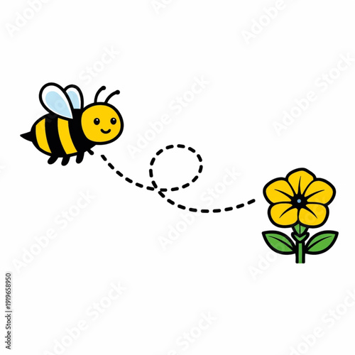Honey bee collecting nectar from a beautiful flower vector illustration