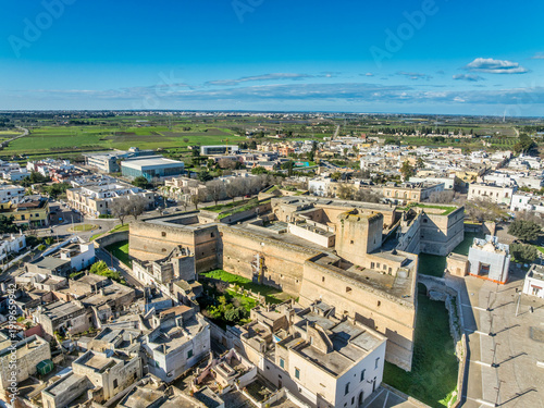 Photography Aerial view of Copertino castle, massive Renaissance fortress features a strikin