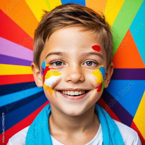 happy young boy with colorf...