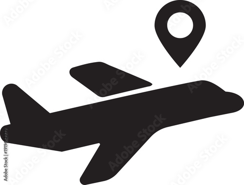 Airplane destination marker icon for travel and navigation