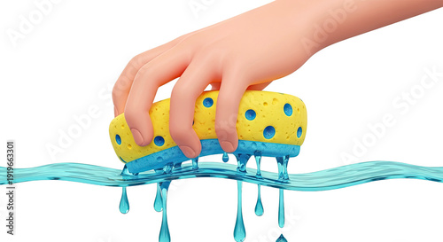 Hand Squeezing Sponge in Water