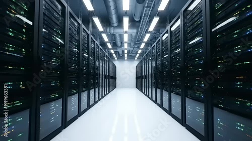 Data Center Server Room Interior with Rows of Servers 1.