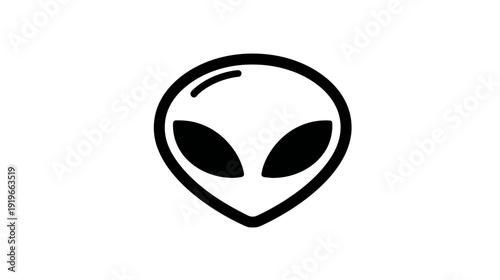 Minimalist black alien head icon vector illustration, extraterrestrial creature symbol, sci-fi graphic element, cosmic design