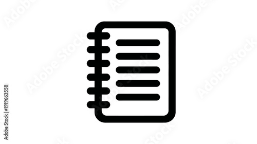 Black line vector icon of a spiral notebook or notepad. Ideal for education, business, ideas, writing, and creative graphic design elements.