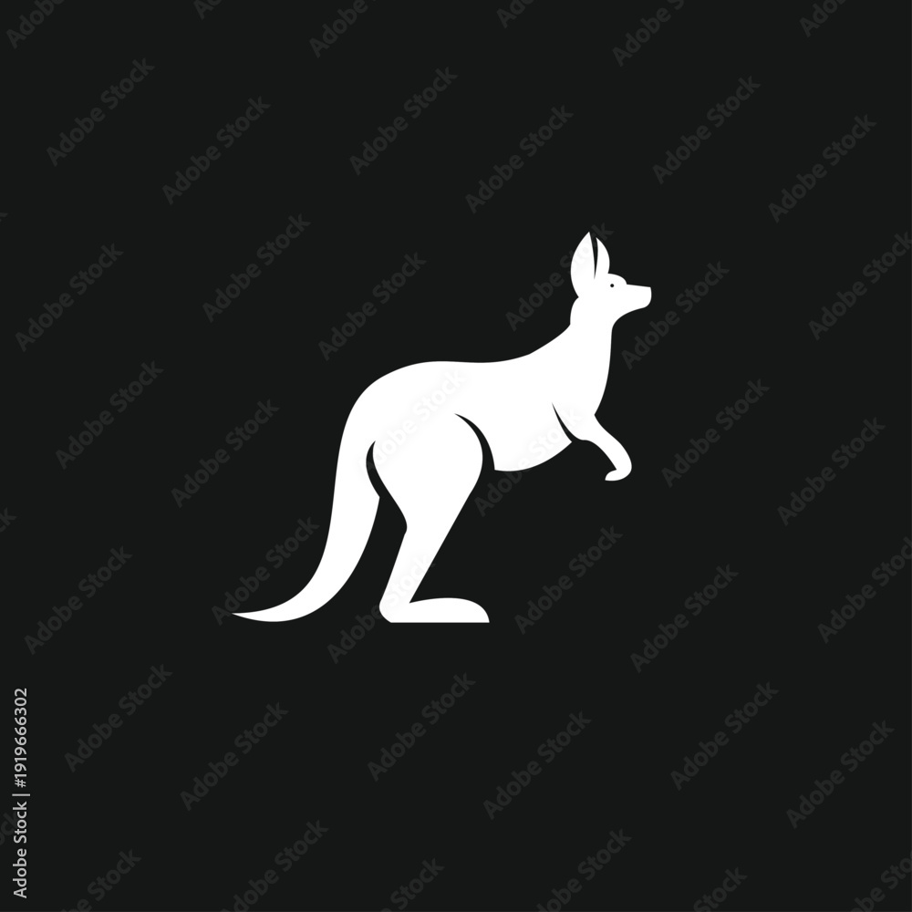 Fototapeta premium White Kangaroo Silhouette Logo on Black Background