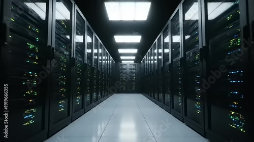 Server Room with Rows of Computer Equipment 1.