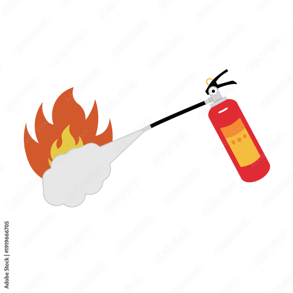 Ταπετσαρία 主線なしフラットスタイルの消火器と炎のイラスト | 防災訓練や火災予防の啓発・安全管理用ベクター