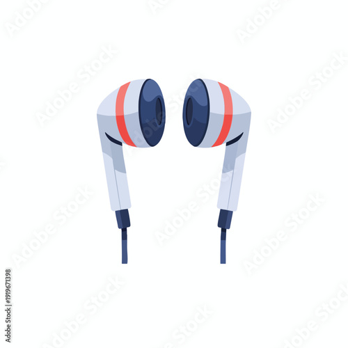 White Earbuds with Orange Accents on White Background