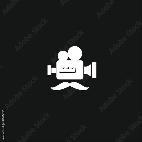 Retro Film Camera with Gentleman's Moustache Logo Icon