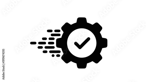 Vector illustration of fast processing icon with gear and checkmark on a transparent background