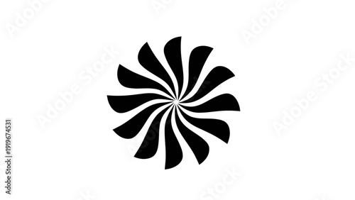 Vector illustration of abstract black and white swirling pinwheel shape icon or symbol on a transparent background