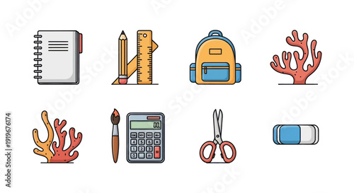 School supplies isolated on white background