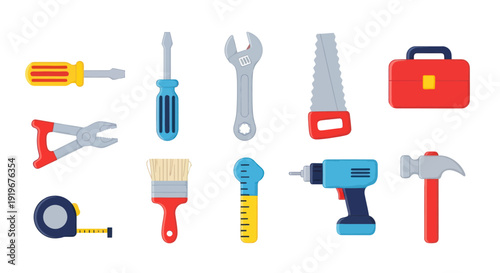 Set of repair tools on white background