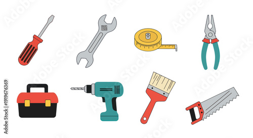Set of repair tools on white background