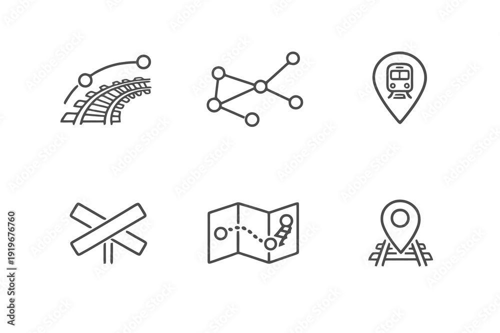 Foto Train route line icon set with clean editable stroke