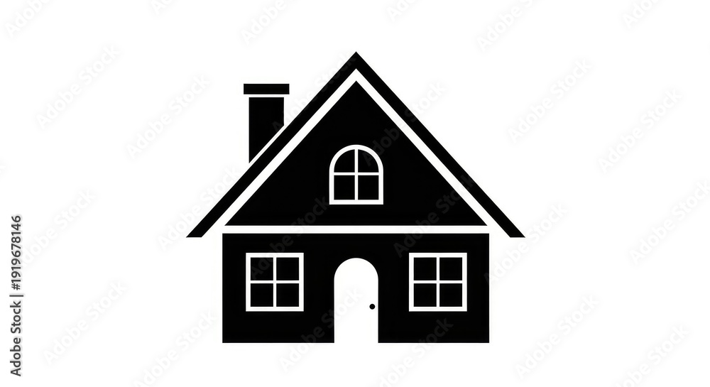 Fototapeta premium A black and white illustration of a house with a chimney and two windows