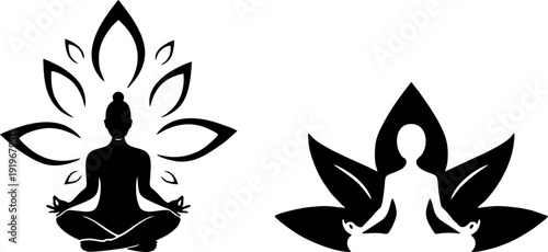 Meditation Woman Silhouette with Lotus Flower Background,