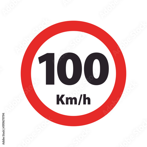 100 Km/h Speed Limit Road Sign Vector Illustration