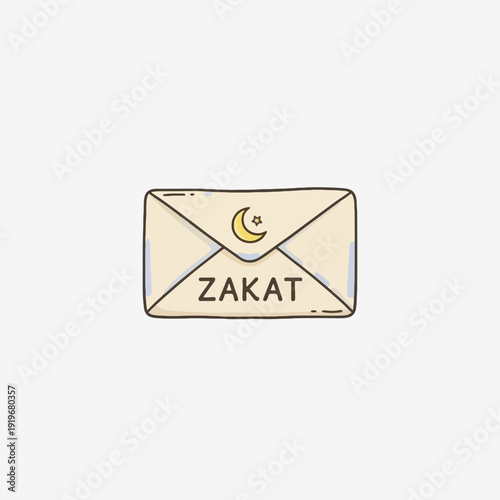Zakat envelope with crescent moon and star symbol.