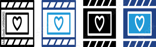 Photo frame or film cutout with heart detail in the center for romantic photo print decoration and social media design.