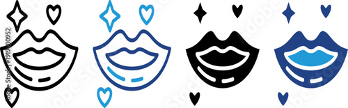 Aesthetic lips with various love accents are suitable for decorating romantic greeting cards, to cosmetic promotional materials.