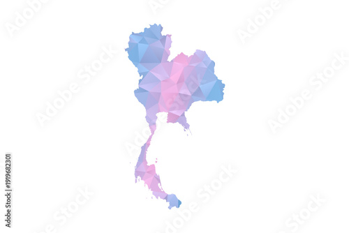 Thailand Map - Polygon Style Vector Illustration in Pastel Blue and Pink Gradient, Low Poly Geometric Design, Isolated on White Background for Infographics and Education.