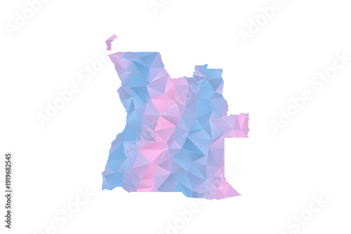 Angola Map - Polygon Style Vector Illustration in Pastel Blue and Pink Gradient, Low Poly Geometric Design, Isolated on White Background for Infographics and Education.